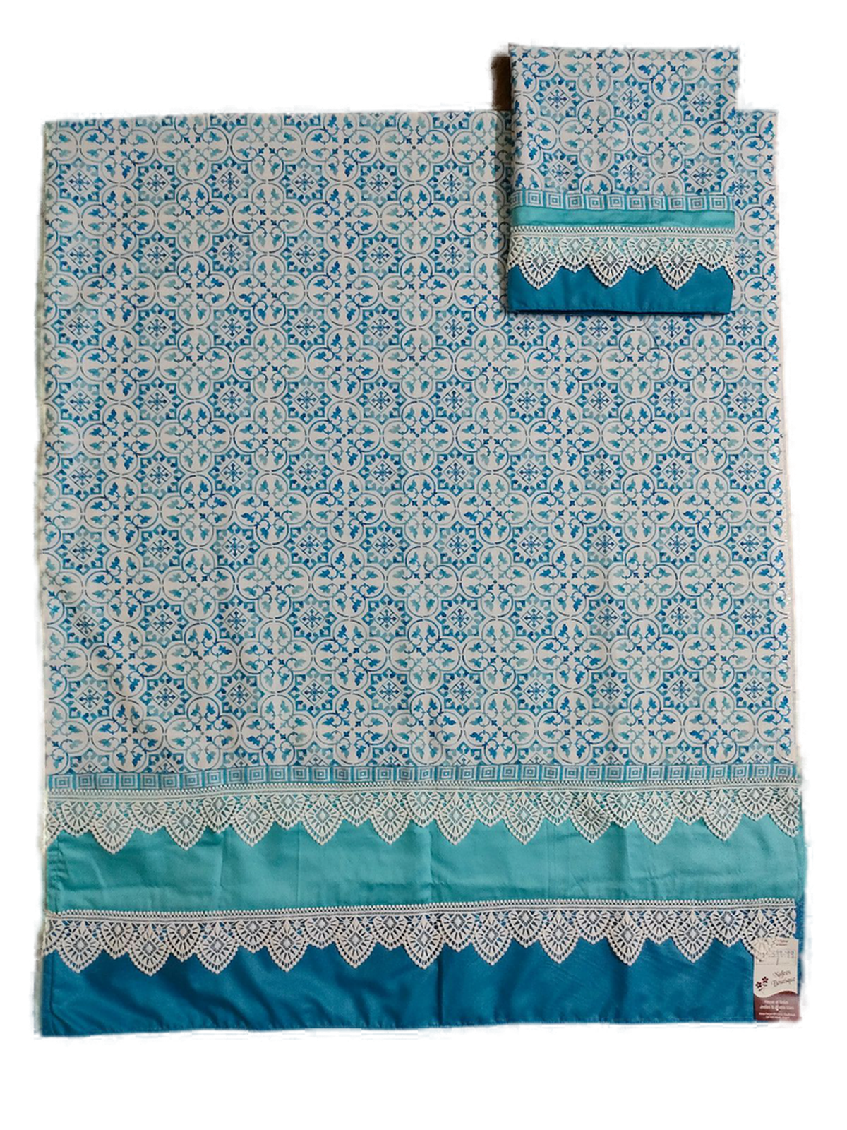 Blue & White Patterned Rida with White & Cyan Lace